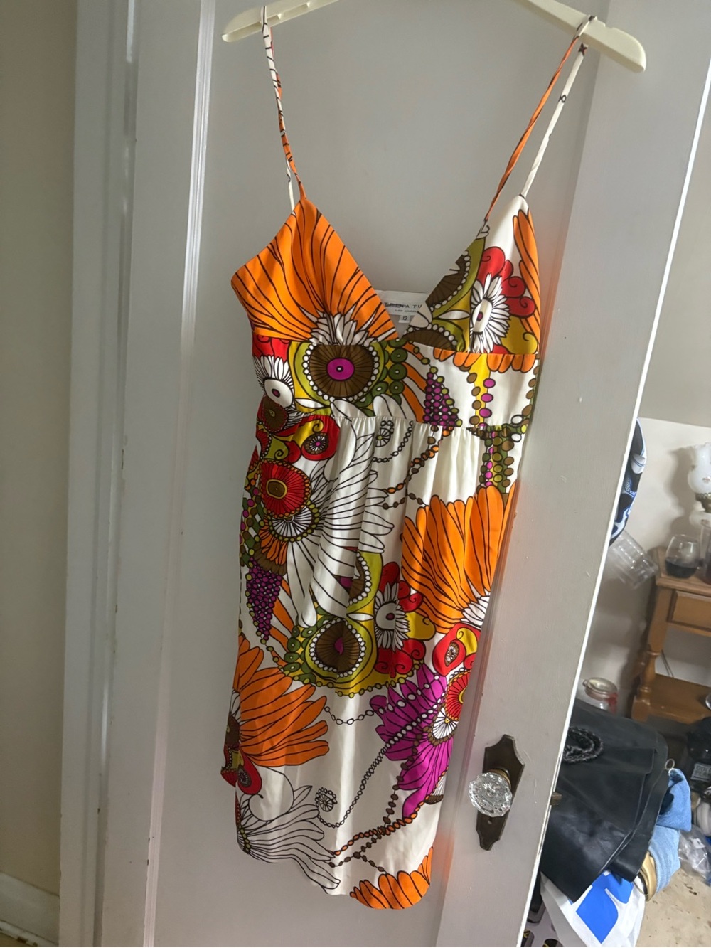Trina Turk Orange & White Floral Spaghetti Strap Dress
